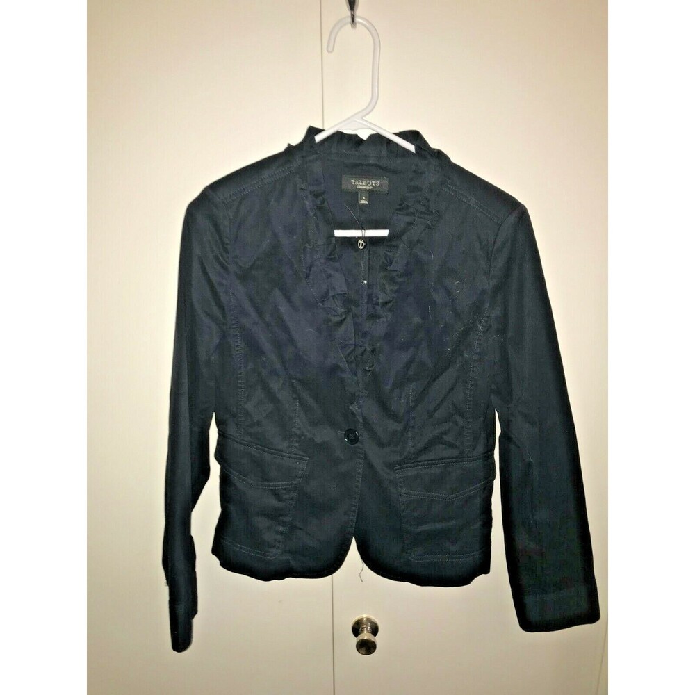Women's Black PETITE Blazer Jacket Stretch Casual Career Long Sleeve 6P Talbots